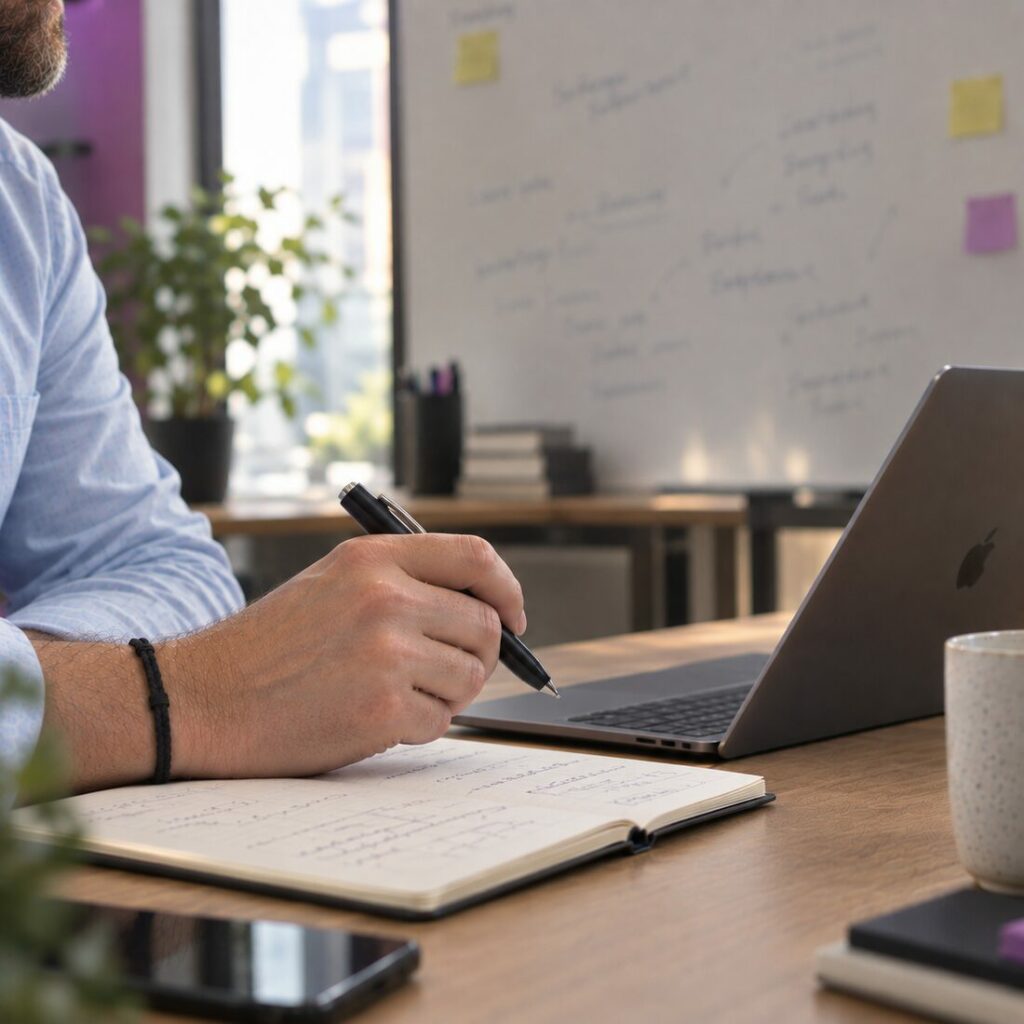 Stratège marketing en échange avec l'équipe d'une agence